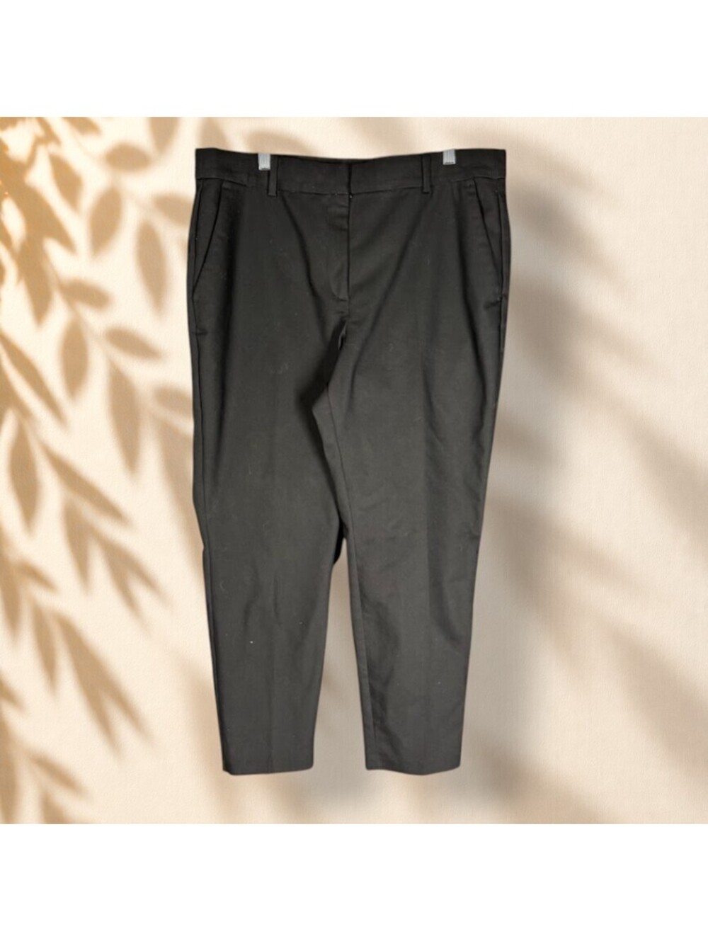 H&M Pants Women 16 Black High Rise Pleated Pockets Tapered Stretch Chino Casual